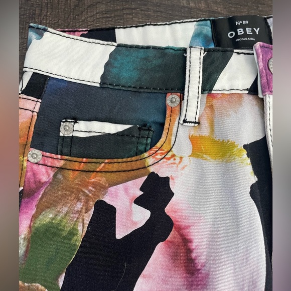 048 Obey Multicolor Skirt / Pockets In Front/ Knee Length - Picture 2 of 5